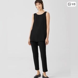NWT Eileen Fisher Black Bateau Neck Silk Shell - Sz Petite Small
